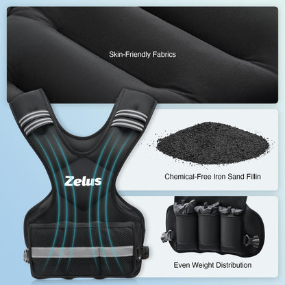 ZELUS Weighted Vest for Men and Women, 9-14.5 kg Adjustable Weighted vest with weights Included | Weight Vests with 6 Ironsand Weights for Cardio and