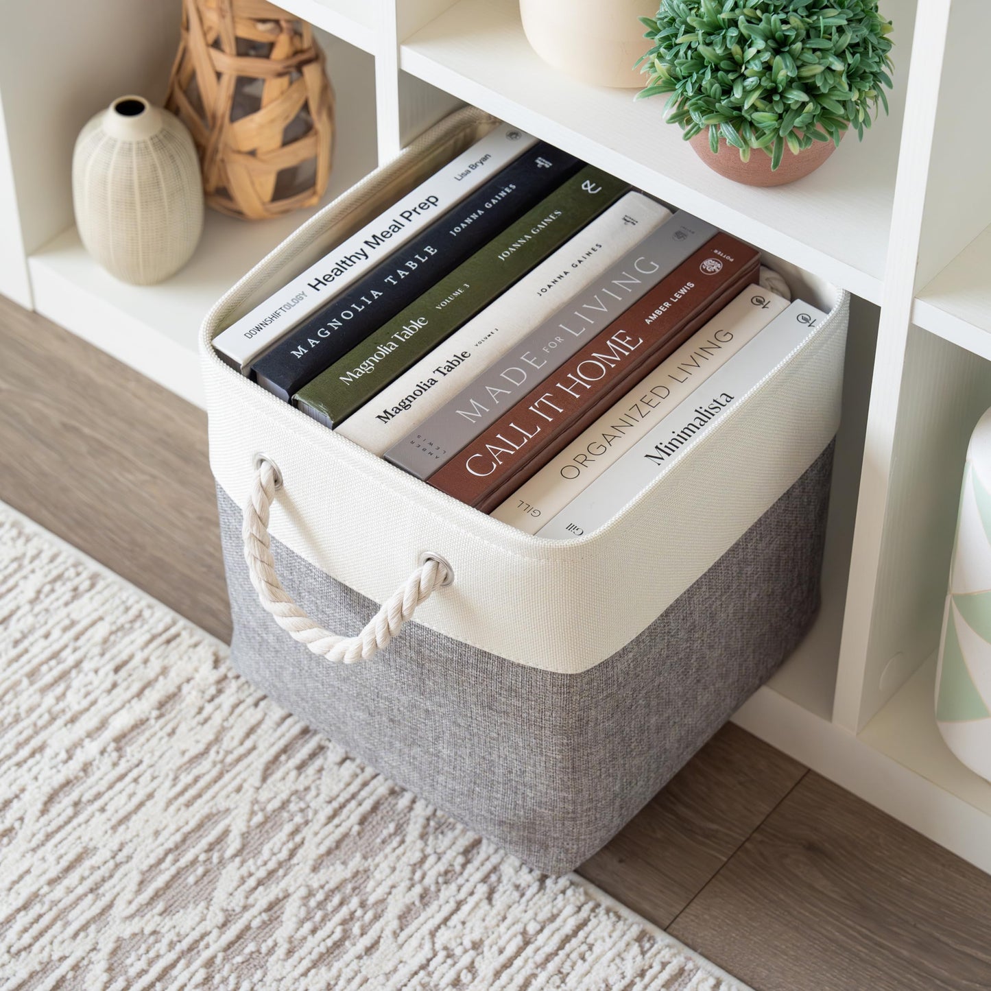 OrganiHaus Fabric Storage Boxes, Set of 4 Foldable 28x28 Cube Organiser Bins with Rope Handles for Shelves, Nursery & Closet