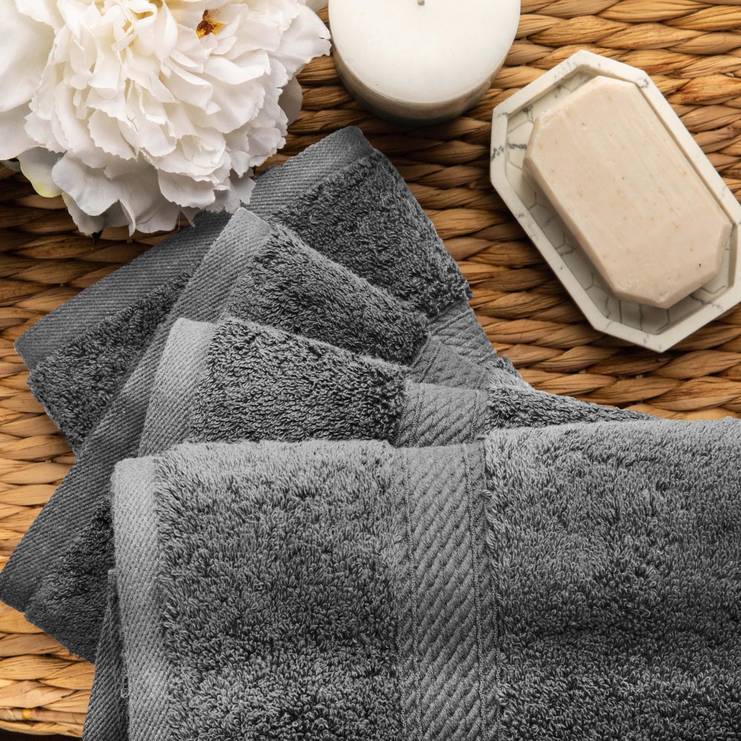 Superior 900 Gram 100% Premium Long-Staple Combed Cotton 4-Piece Hand Towel Set, Charcoal