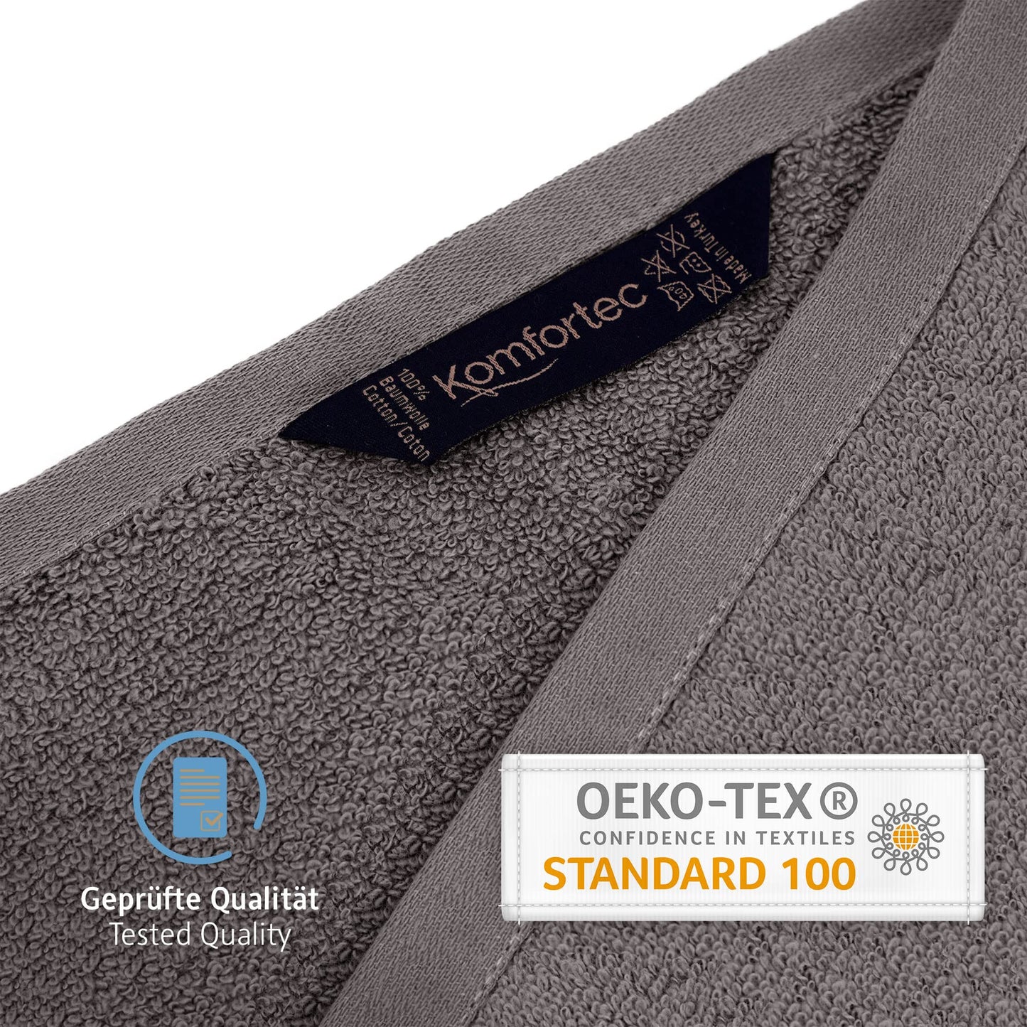 Komfortec Set of 2 Hand Towels 50 x 100 cm 100% Cotton 470 g/m² Terry Cloth Soft Anthracite Grey