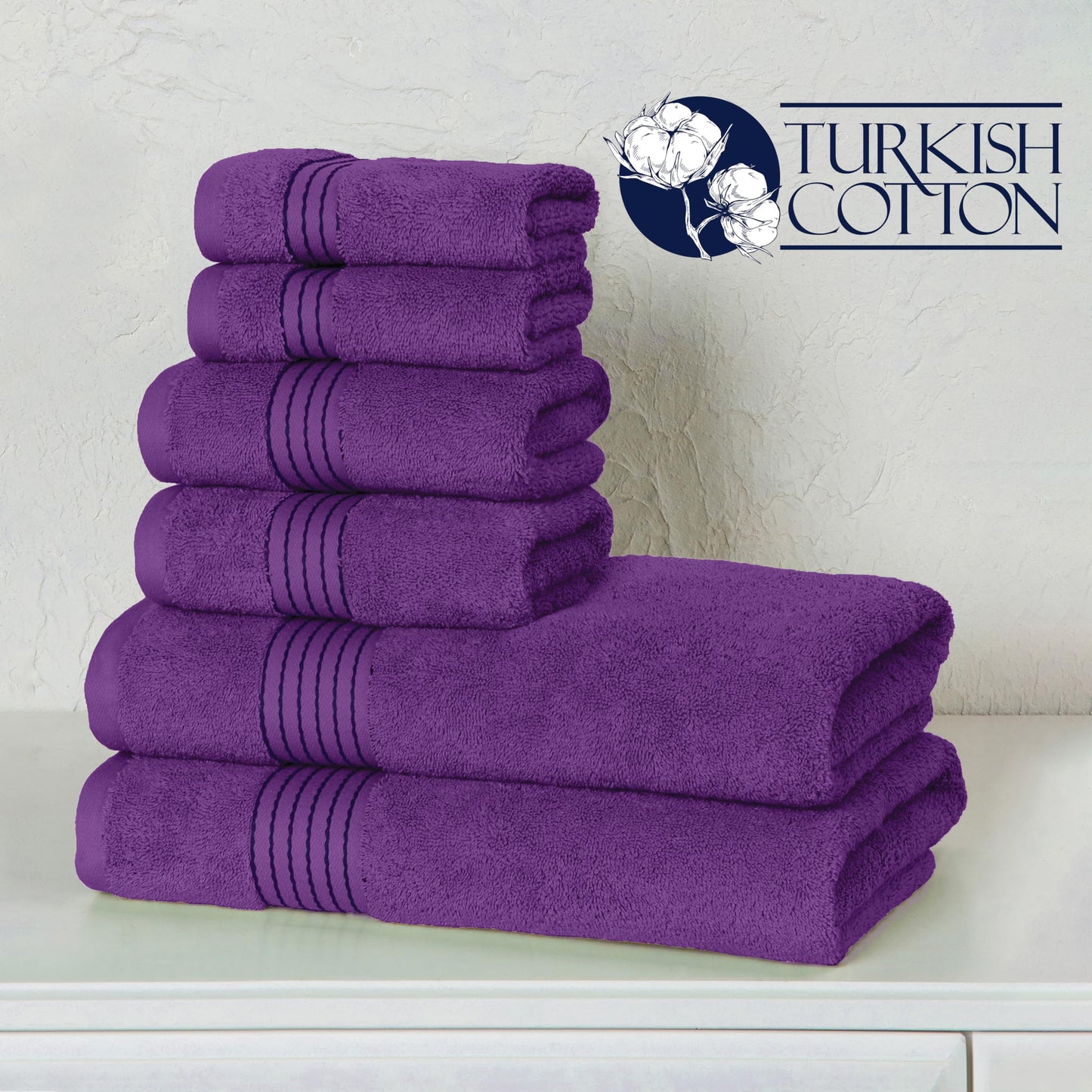 Elegant Comfort Premium Cotton 6-Piece Towel Set, Includes 2 Washcloths, 2 Hand Towels and 2 Bath Towels, 100% Turkish Cotton