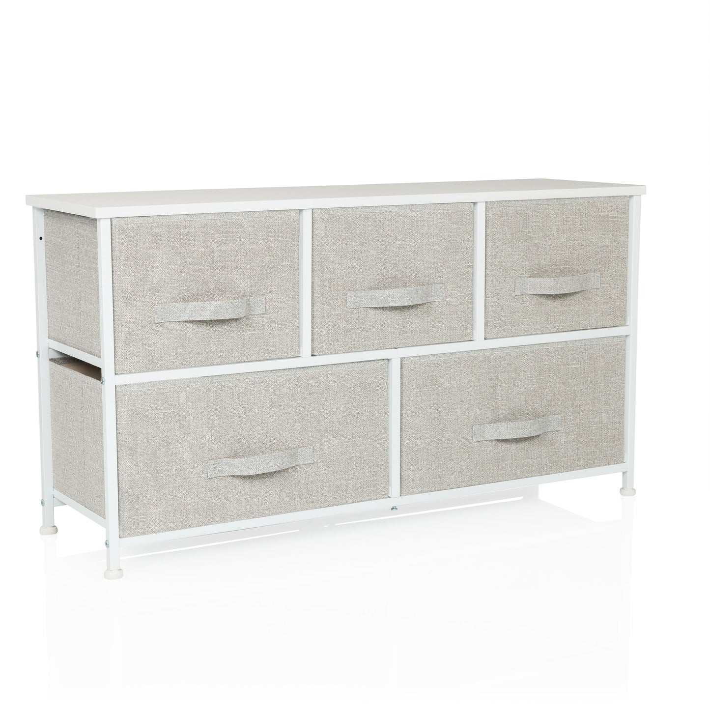 hjh LIVING Chest of drawers with 5 fabric drawers FOLDAR 100x30x55 cm Chest of drawers organizer, height-adjustable foot glides, metal frame, grey