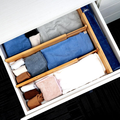 Utoplike 4 Piece Bamboo Raised and Extended Drawer Dividers, Wooden Adjustable Drawer Organiser, Spring Loaded Inserts, for Clothes, Cosmetics in