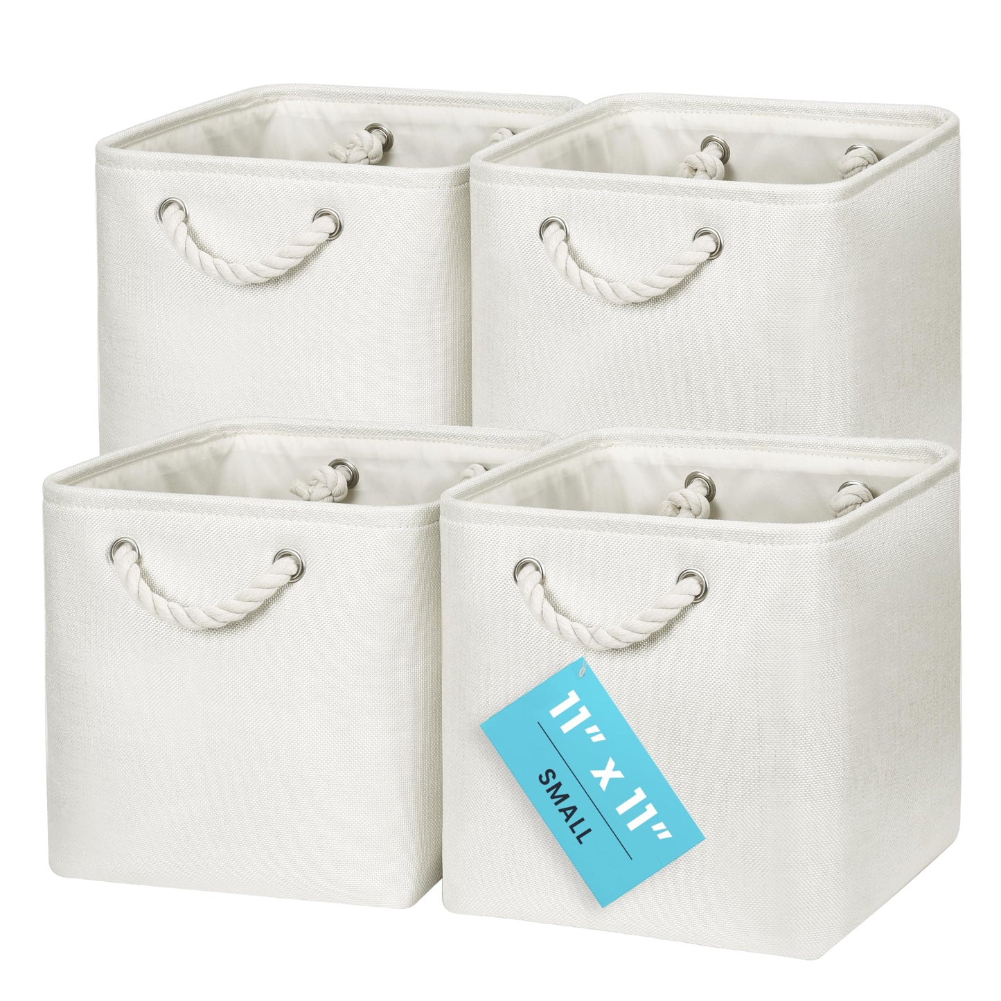 OrganiHaus Fabric Storage Boxes, Set of 4 Foldable 28x28 Cube Organiser Bins with Rope Handles for Shelves, Nursery & Closet
