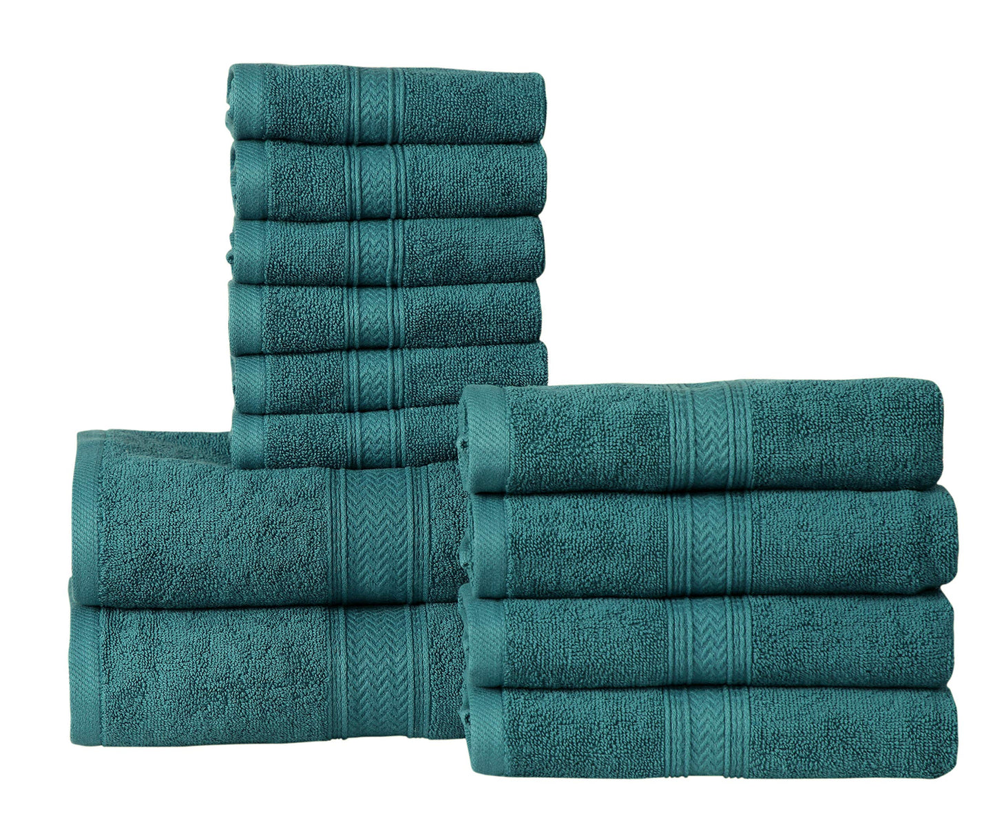 Hillfair 12-Piece 600 GSM Cotton Bath Towel Set - Hotel Spa Towels: 2 Bath, 4 Hand, 6 Washcloths - Absorbent, Super Soft - Teal