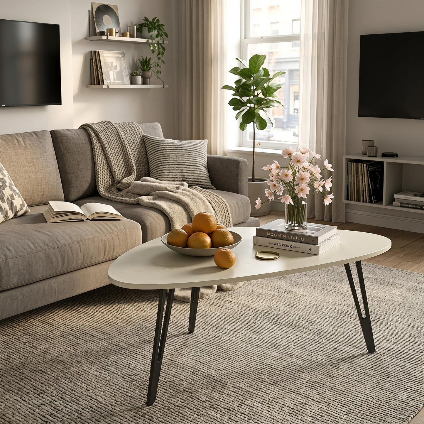 Manora White Oval Coffee Table Scandinavian Metal Legs 100x55x43cm