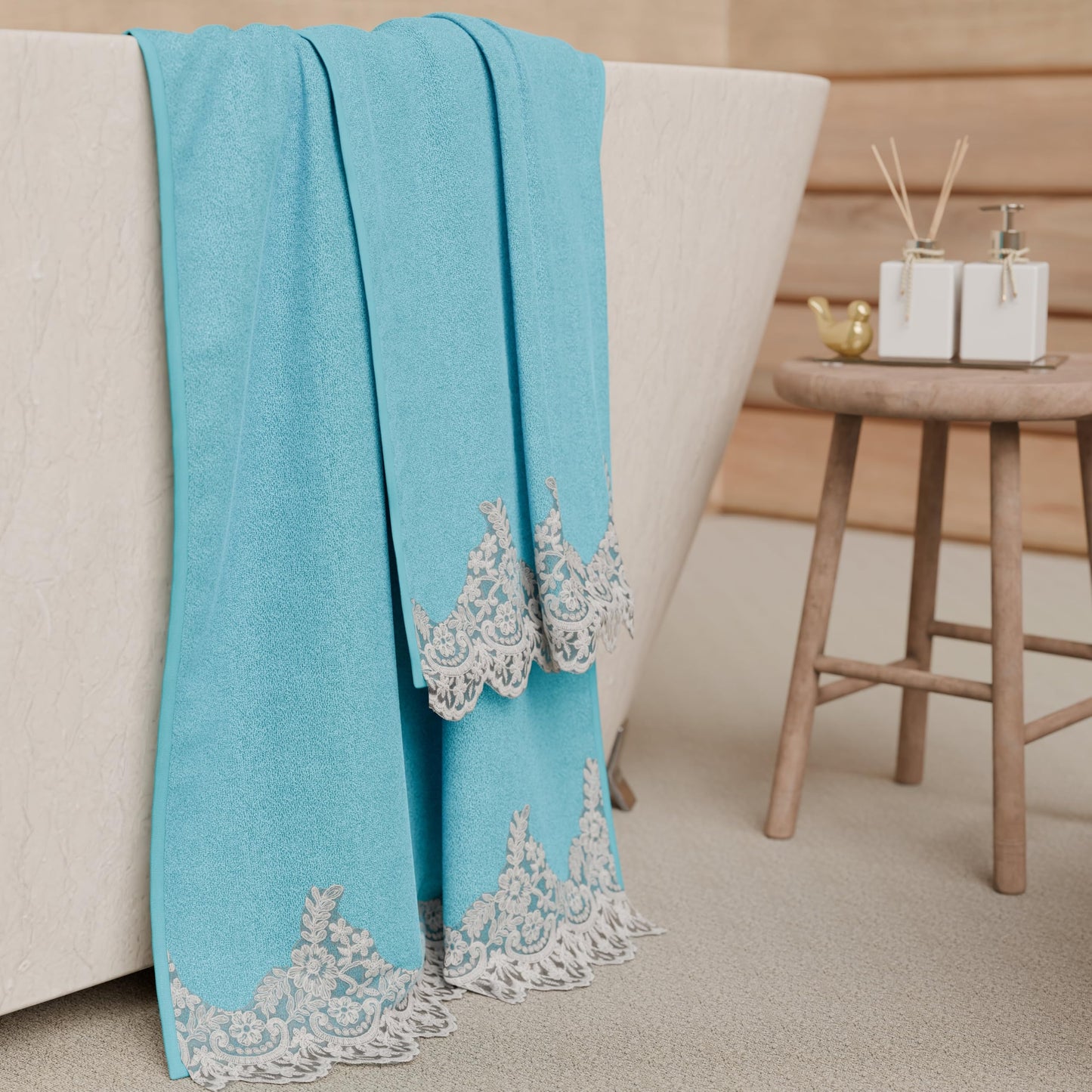 PETTI Artigiani Italiani - 100% Cotton Terry Bath Towels, 1+1 Towel Set, 2 Pieces 1 Face Towel and 1 Hand Towel, Turquoise