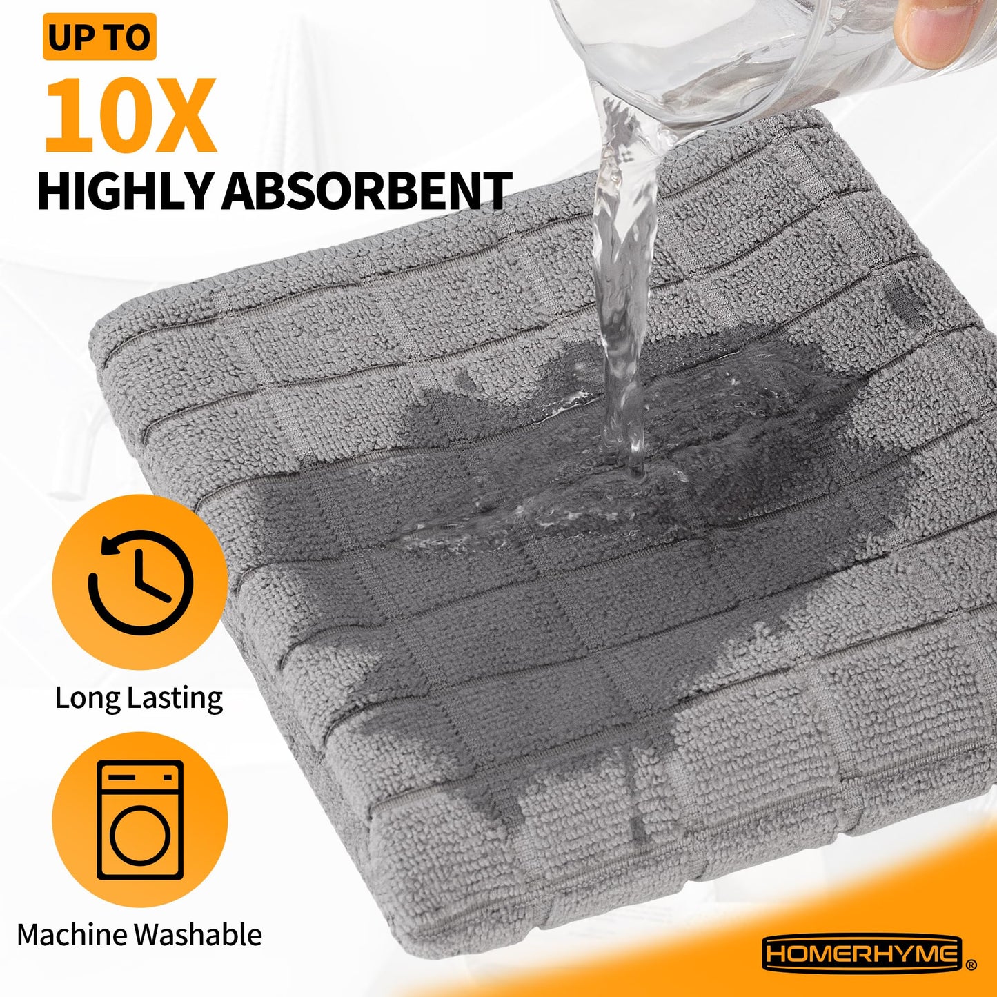 HOMERHYME Hand Towels, 12 Pack 25''*15'' Microfiber Bathroom Hand Towels, Grey All-Purpose Quick Dry Lint Free Soft Absorbent Bulk Checkered