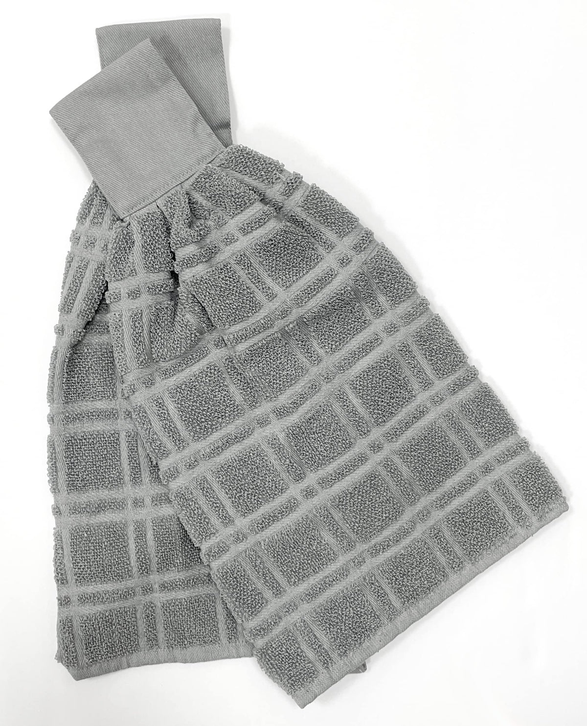 ZENVY Tie Latch Towels Set of 2 | Hanging Hand Towels Set with Hook & Loop Closure Gray
