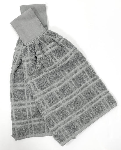 ZENVY Tie Latch Towels Set of 2 | Hanging Hand Towels Set with Hook & Loop Closure Gray