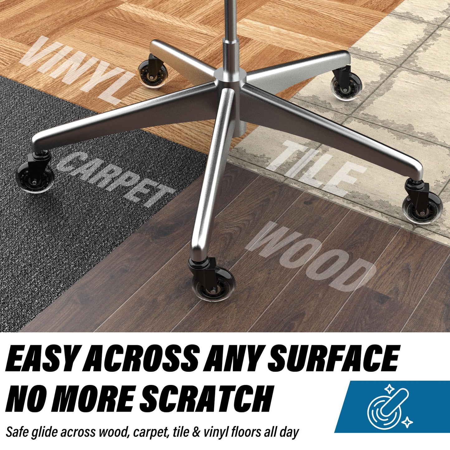 WEWILL Office Chair Wheels Caster 3" Rollerblade Rubber Replacement Castors up to 300KG for Hardwood Floors and Carpet - Universal Fit, Not for IKEA