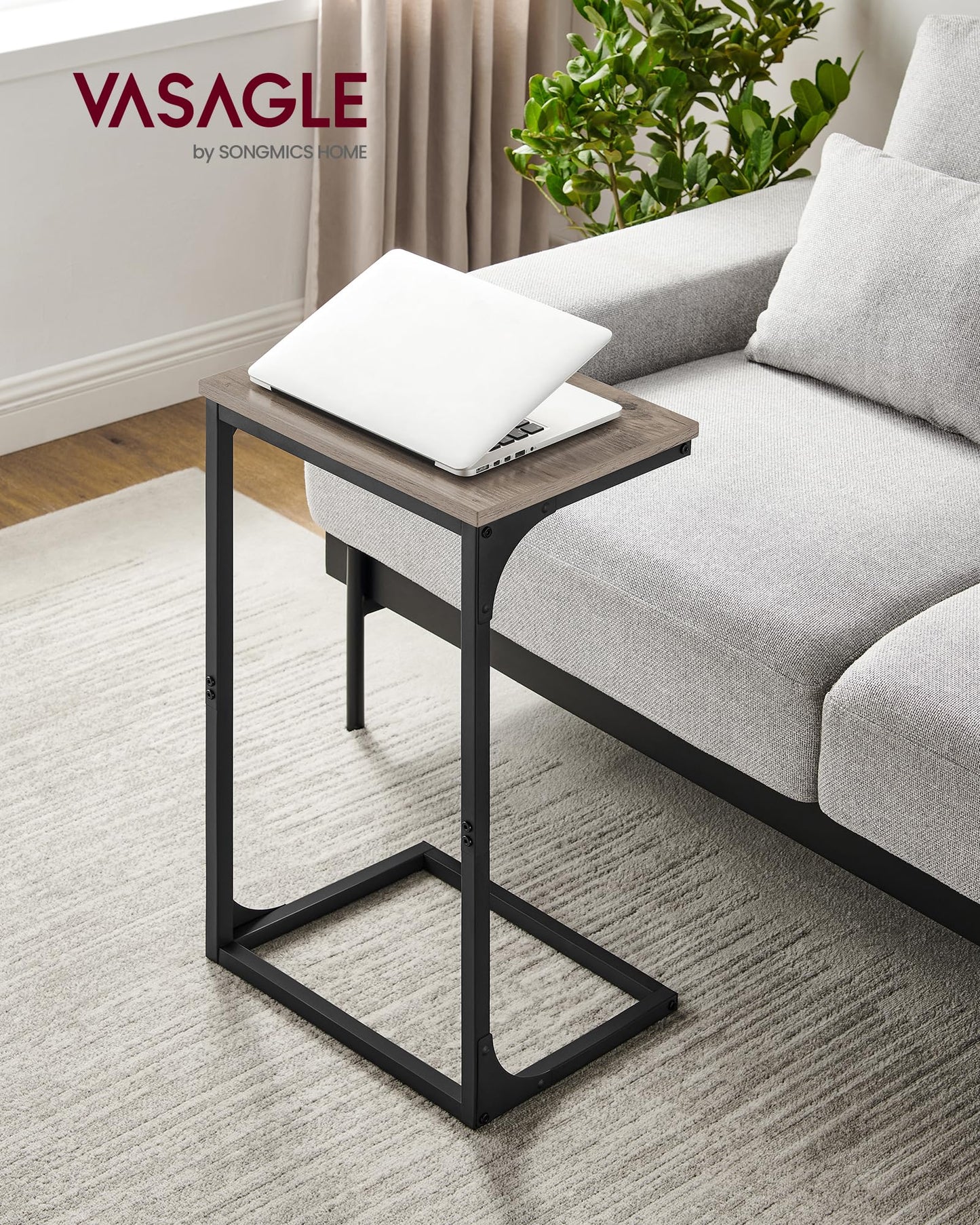 VASAGLE C-Shaped Side Table, Bedside Table, Sofa Side Table, with Metal Frame, Industrial, for Living Room, Bedroom, Heather Greige and Black