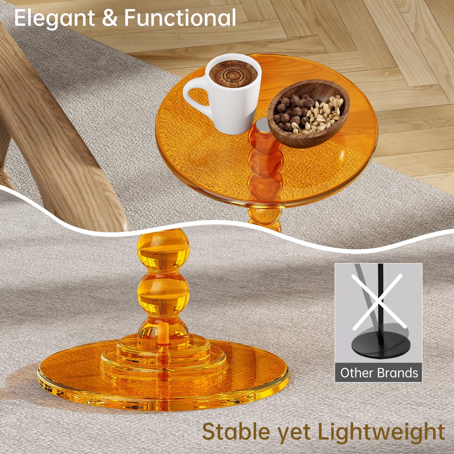 Dewrhiixe Acrylic Round Side Table, End Table with Pedestal Stand Drink Table Martini Accent Table Nightstand for Living Room, Bedroom Balcony