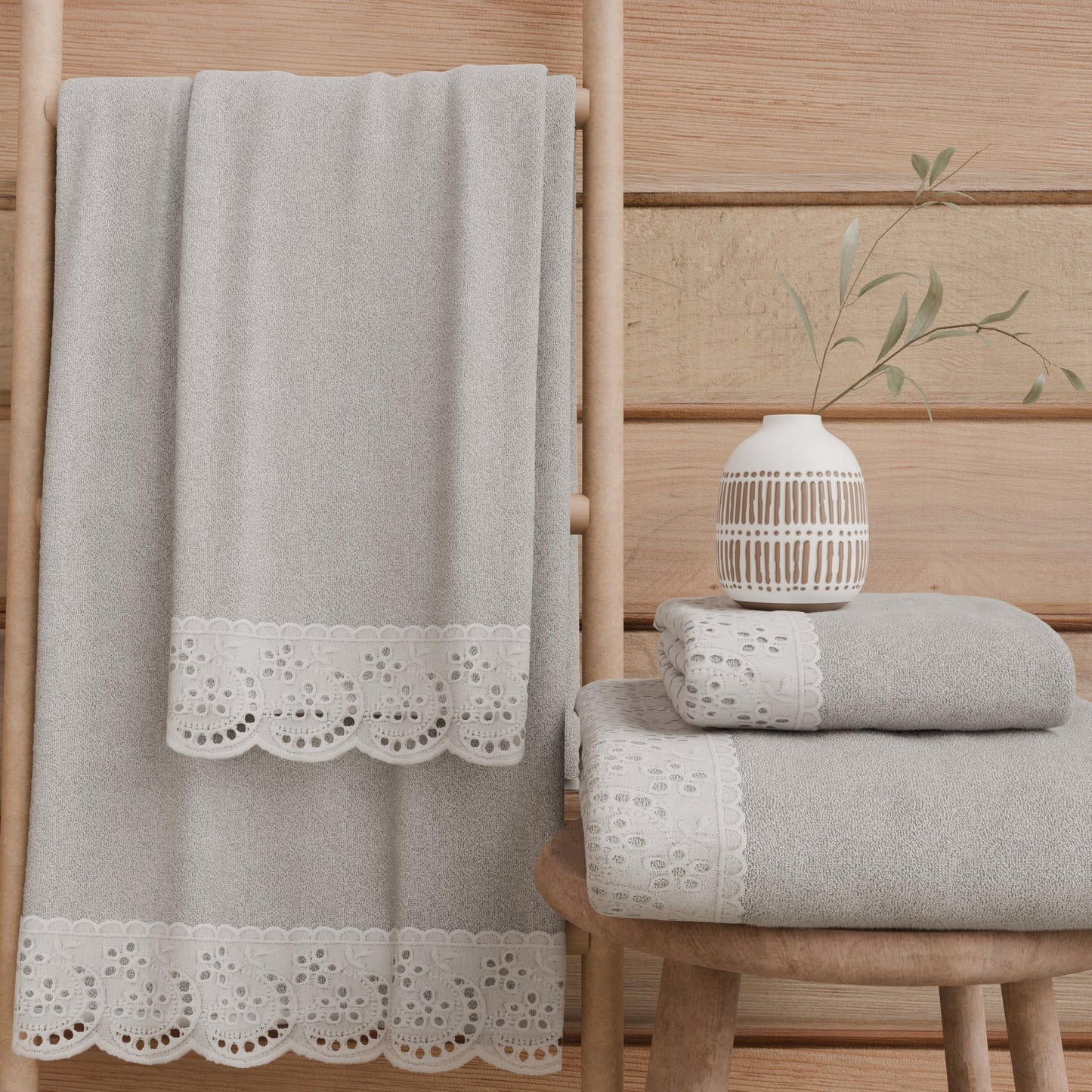 PETTI Artigiani Italiani - 100% Cotton Terry Bath Towels, 1+1 Towel Set, 2 Pieces, 1 Face Towel and 1 Hand Towel, Light Grey