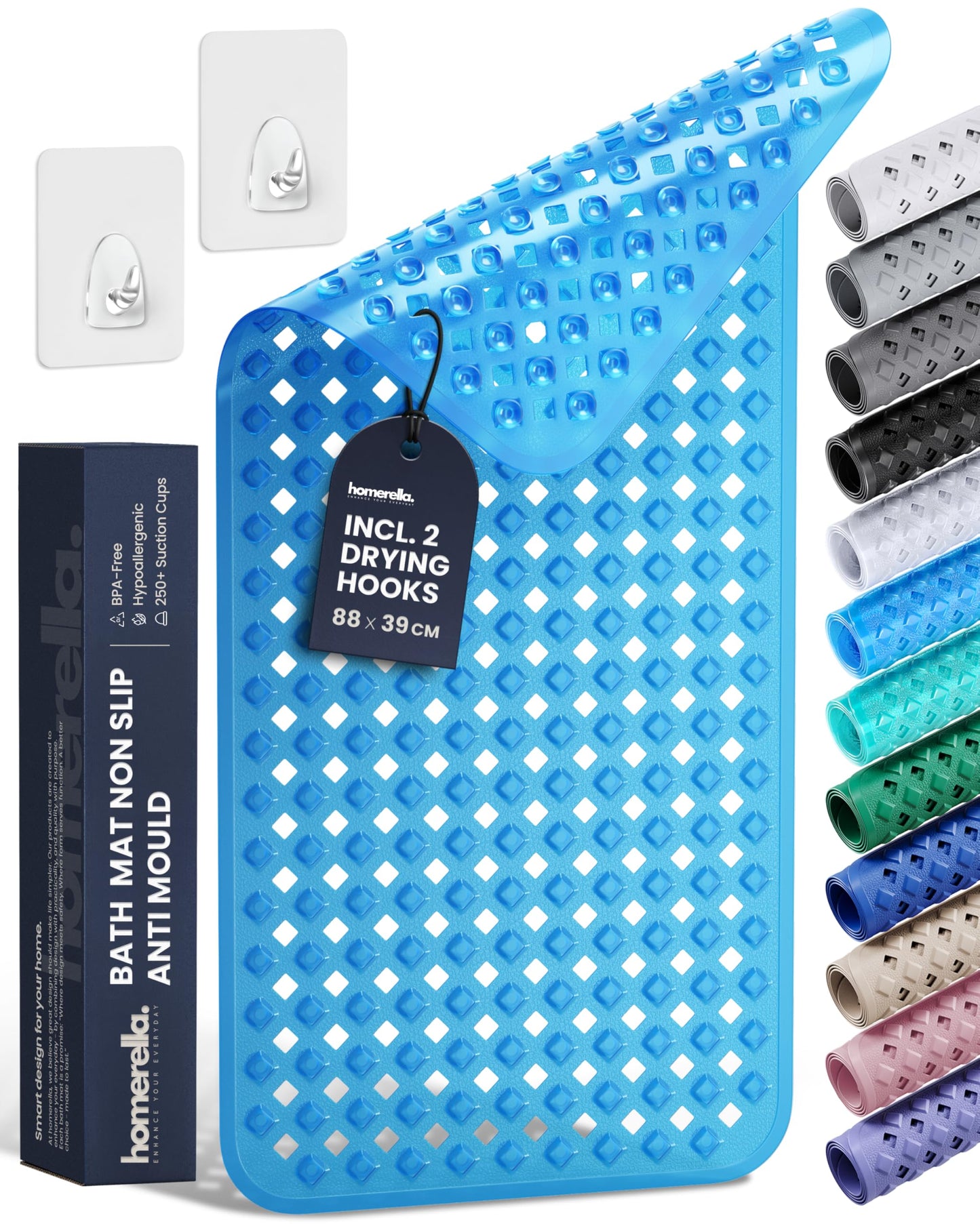 homerella Bath Mat Non Slip Anti Mould 88x39cm Shower Mat Non Slip Bath Mat