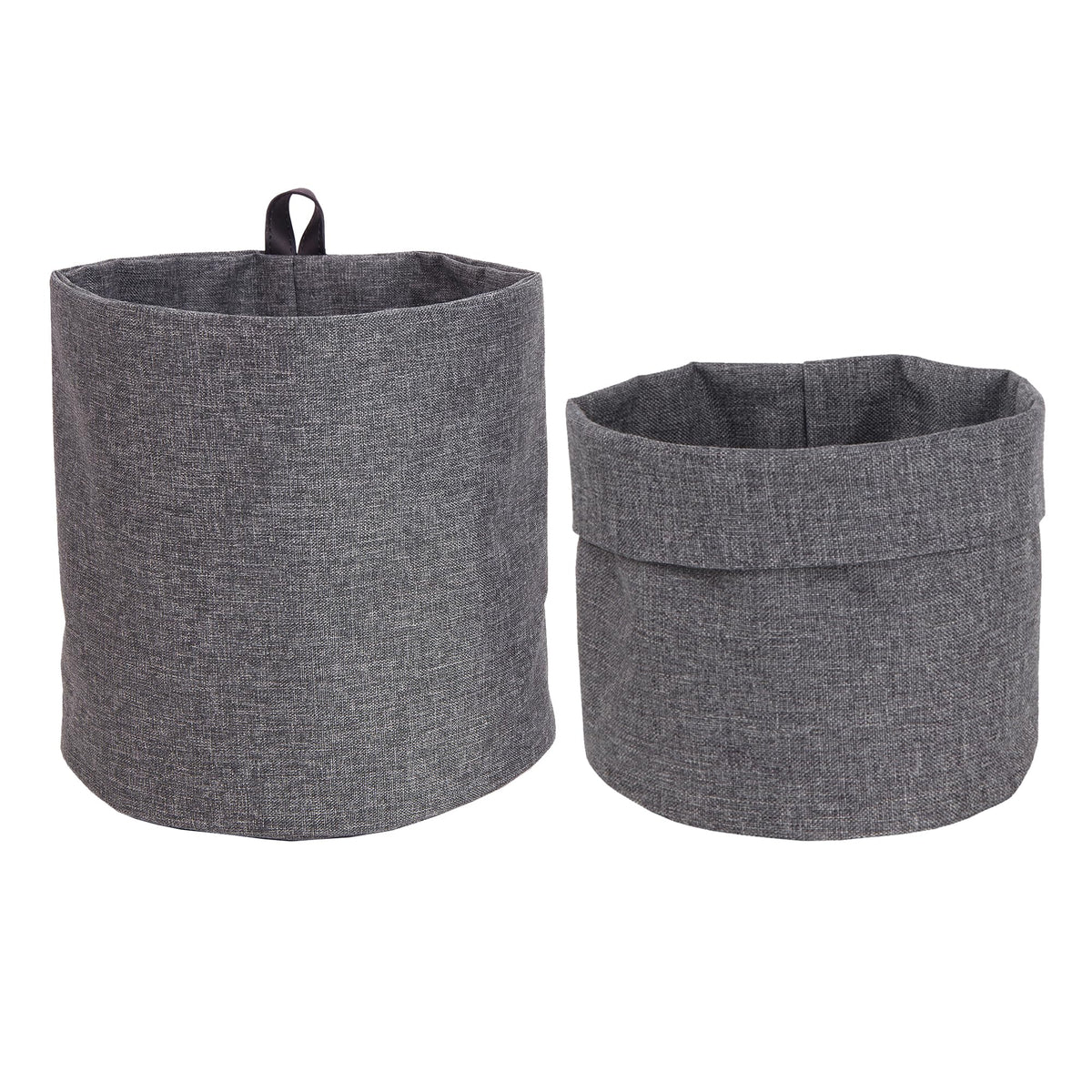 Bigso Box of Sweden Hanging Basket Storage - Round Wall Storage Box with Loop and Linen Look