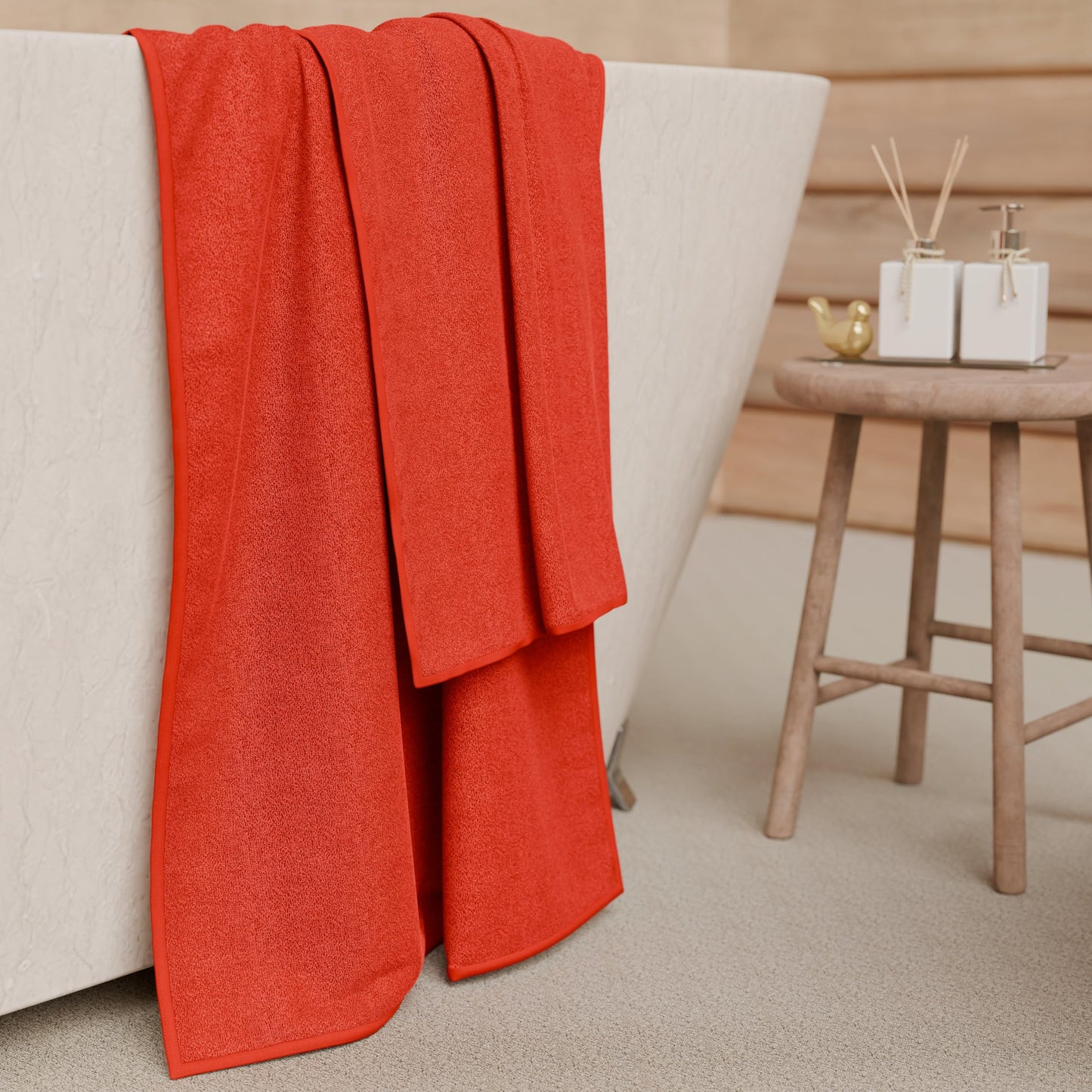 PETTI Artigiani Italiani - 100% Cotton Terry Bath Towels, 1+1 Towel Set, 2 Pieces 1 Face Towel and 1 Hand Towel, Red Towels