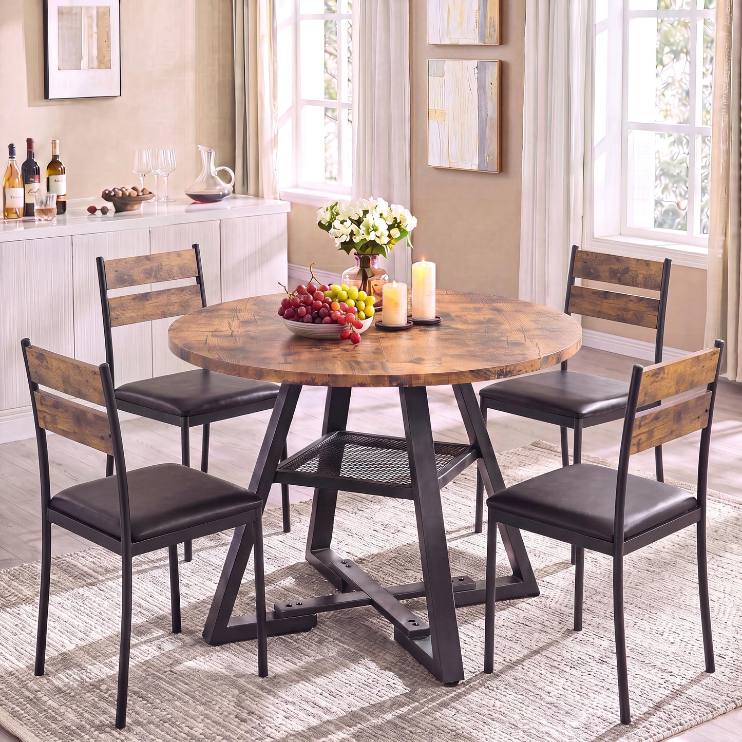 Jocoevol Round Dining Table for 2 People, Circle Dinner Table with Shelves, Space Saving Wood Kitchen & Dining Room Furniture (Vintage, 31 inch