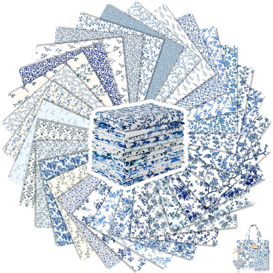 Tatuo 30 Pcs 10 x 10 Inches Blue and White Floral Cotton Fabric Quilting Bundle Squares Patchwork Floral Fabric Sewing Quilting Bundles Assorted
