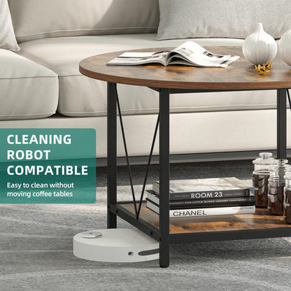 YITAHOME Round Coffee Table for Living Room,80x80x46cm Retro Central Table with Storage Shelf