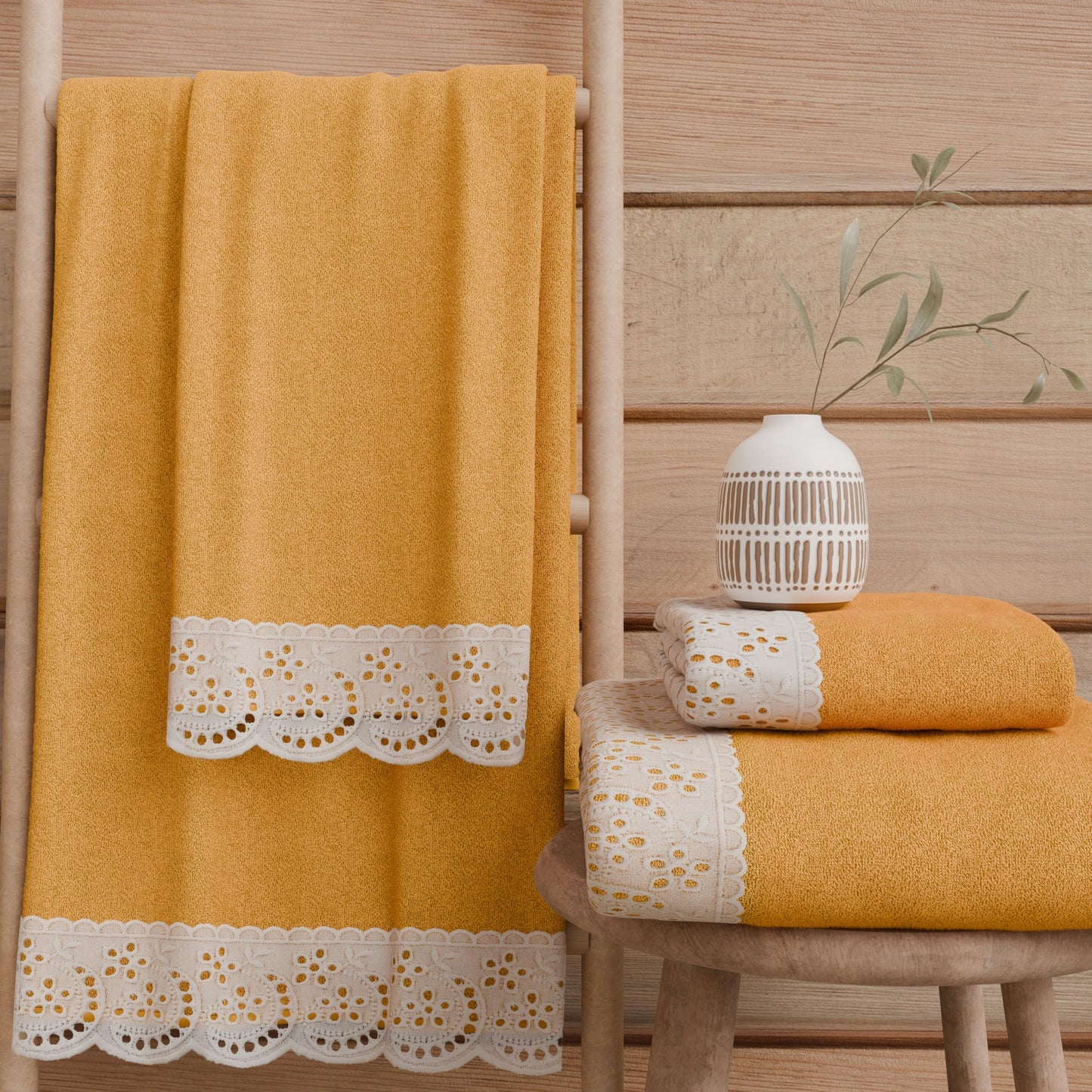 PETTI Artigiani Italiani - 100% Cotton Terry Bath Towels, 1+1 Towel Set, 2 Pieces 1 Face Towel and 1 Hand Towel, Orange