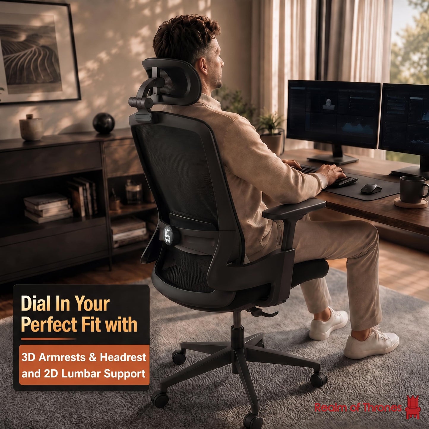 Realm of Thrones Ergonomic Office Chair, 3D Armrests and 2D Lumbar Support