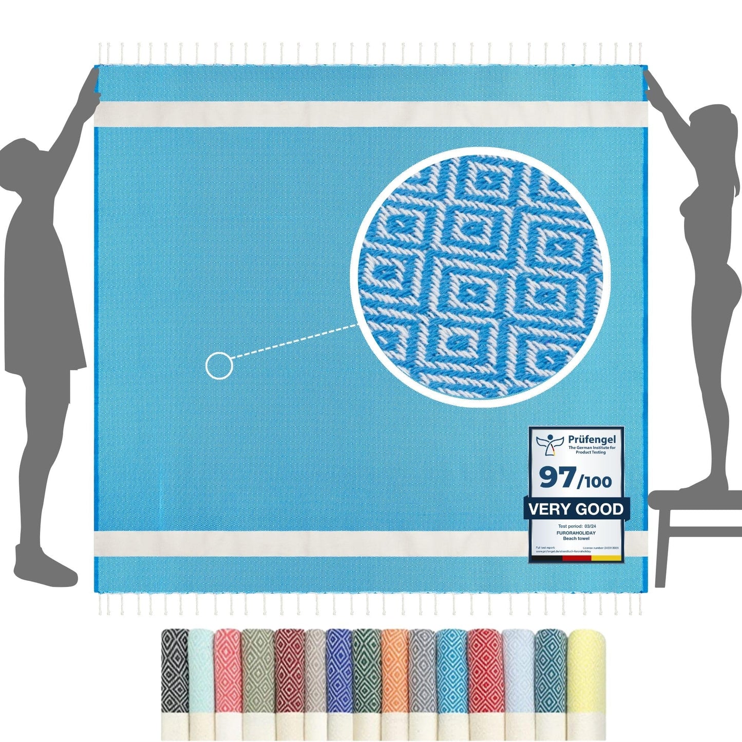 furora HOLIDAY Beach Towel XXL Extra Large OVERSIZED 200x200 cm / 79x79 Inch - cotton | Turkish Towel Fouta + Picnic Blanket | Beach Blanket