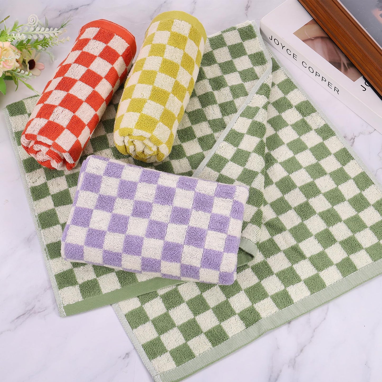 sourcing map 4 Pcs Bathroom Hand Towels Green Soft Absorbent Face Towels Cotton Wash Cloths 13 x 29 Inch Kitchen Hand Towels for Bathroom Gym Drying