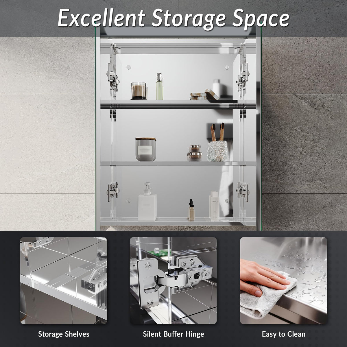ELEGANT Bathroom Mirror Cabinet with LED Makeup Light, 800 x 600 mm