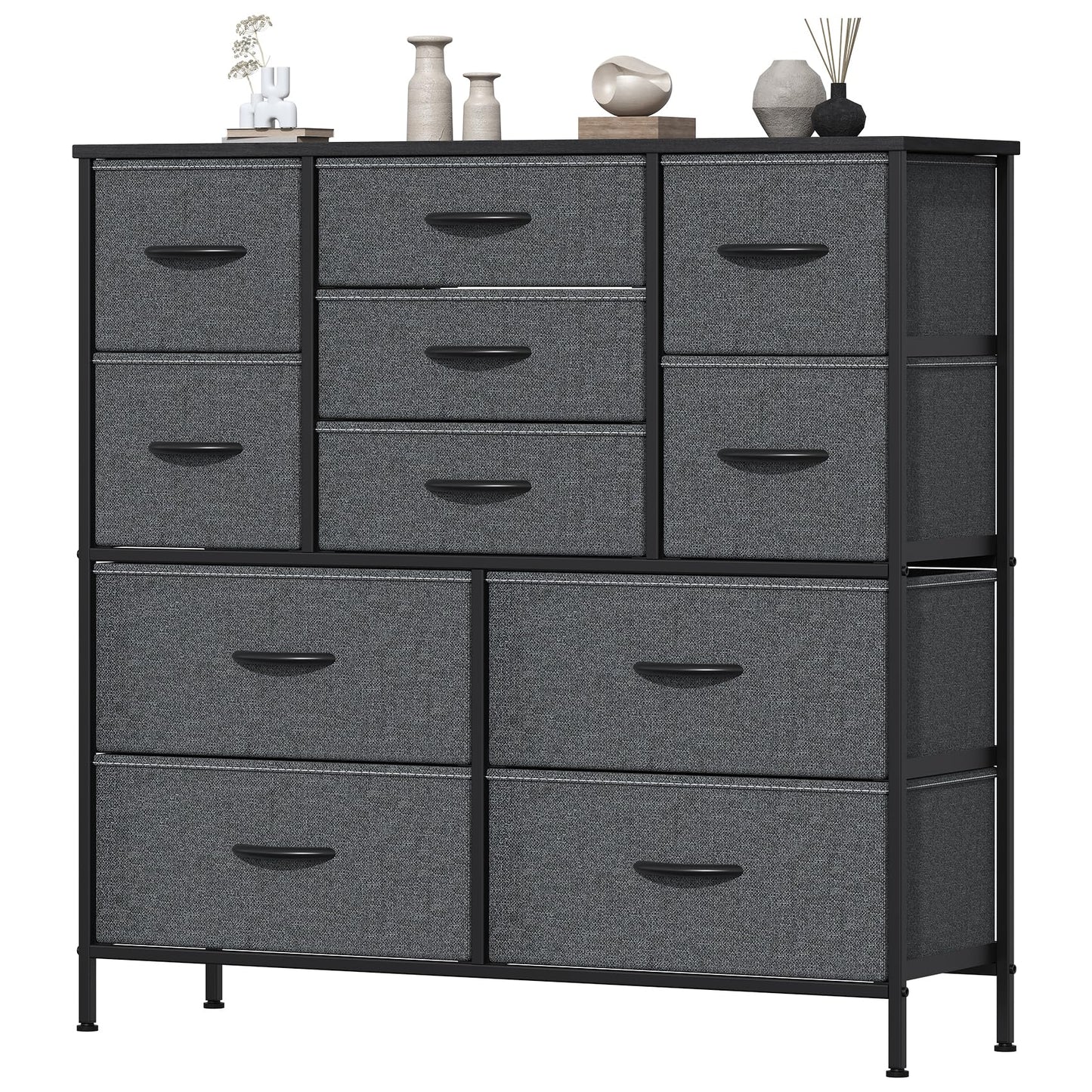 Feonase Chest of Drawers, Bedroom Tall Dresser with 11 Fabric Drawers, Metal Frame & MDF Wood Top, Adjustable Feet