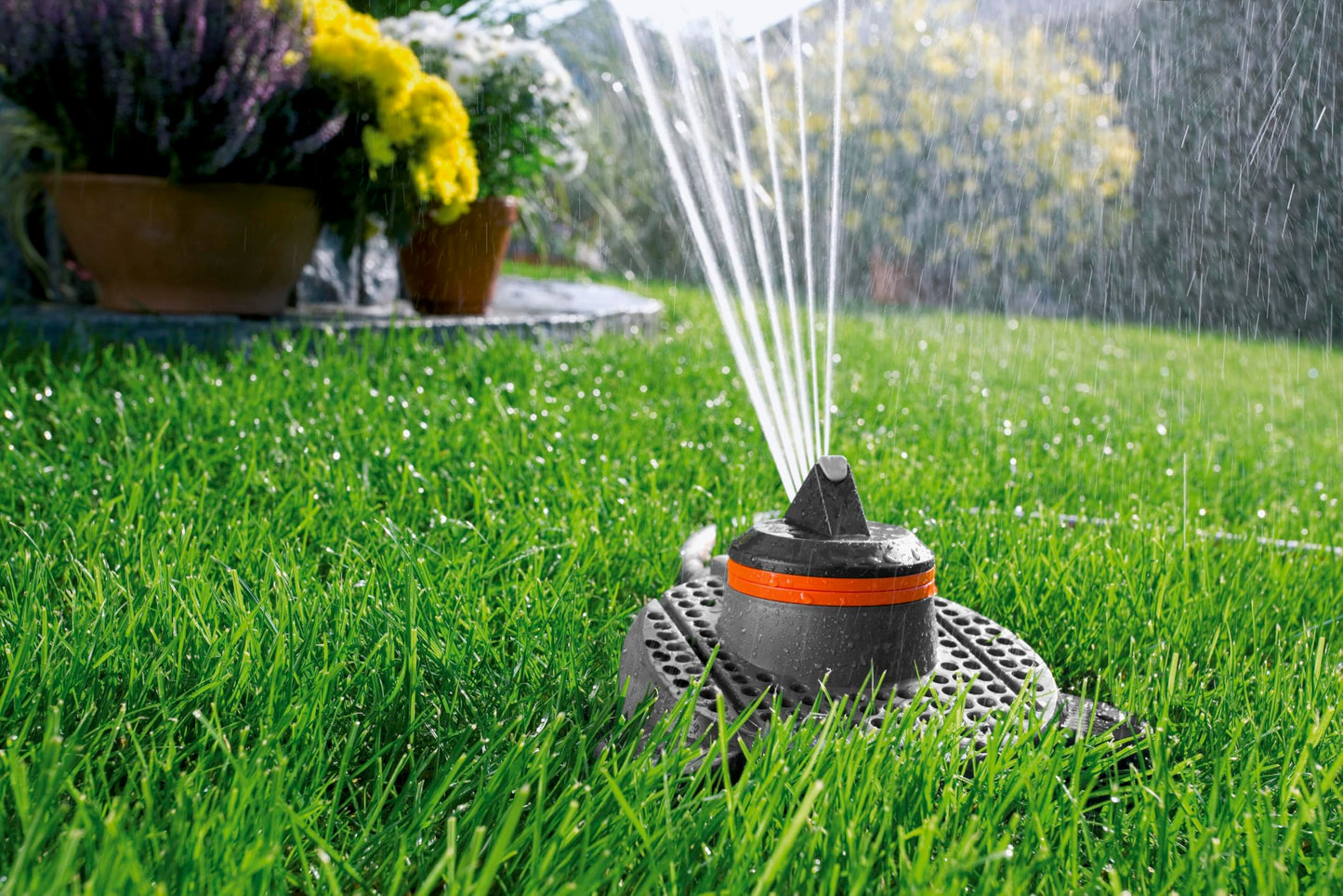 GARDENA Comfort Part and Full Circle Sprinkler Tango: circular sprinkler 2 in 1: Partial and popular rice sprinkler, water quantity and Adjustable