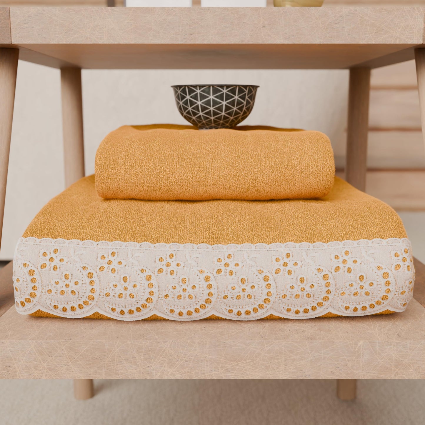 PETTI Artigiani Italiani - 100% Cotton Terry Bath Towels, 1+1 Towel Set, 2 Pieces 1 Face Towel and 1 Hand Towel, Orange