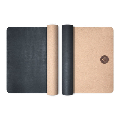 Yoga mat made of cork and rubber, 5 mm thickness, environmentally friendly and non-slip materials, included durable yoga bag made of canvas