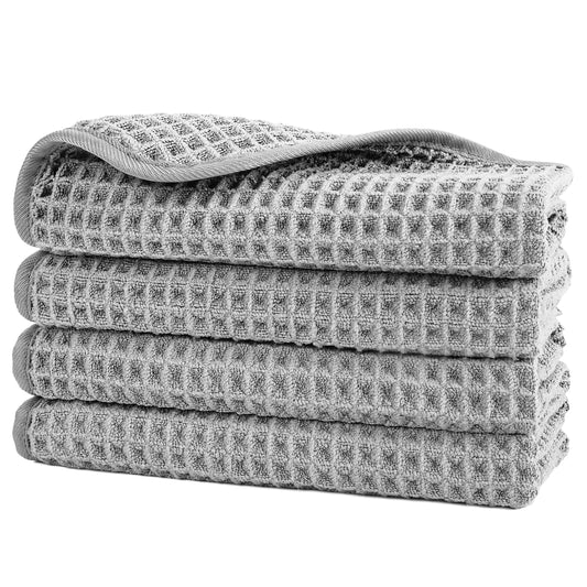 POLYTE 430 gsm Microfibre Lint Free Washcloth Face Towel, 33 x 33 cm, 4 Pack (Beige, Waffle Weave)