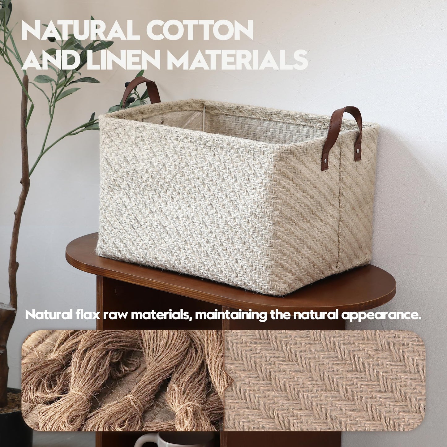 Sea Team Square Jute Storage Basket Built-in Frame Structured Organizer