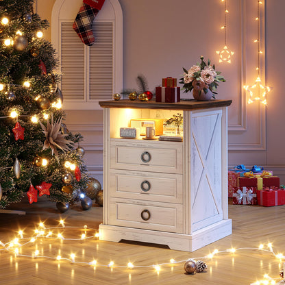 FREDEES LED Bedside Table with Charging Station, White
