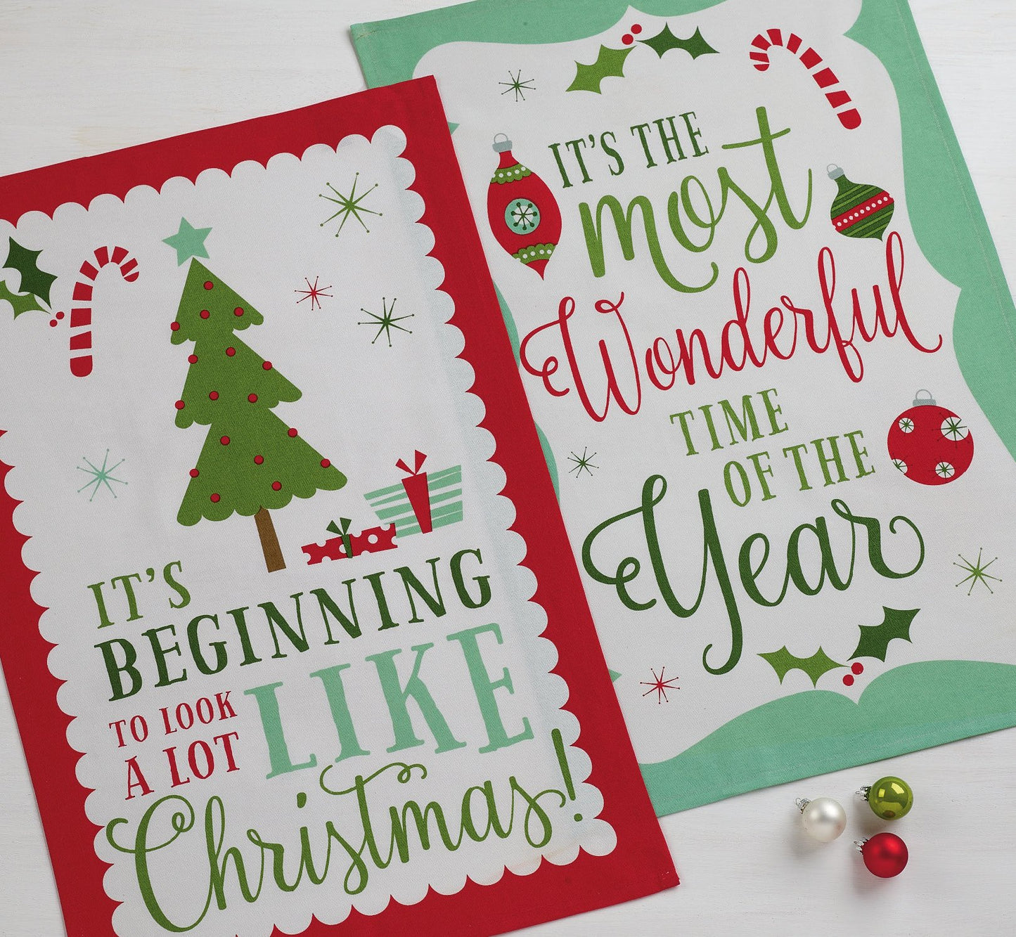 DII Holiday Kitchen Towel Set, Christmas Tea Towels for Baking, Cooking & Entertaining 18x28, Holiday Sayings, 2 Piece