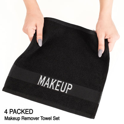 American Soft Linen Makeup Washcloths, 100% Cotton Makeup Remover Towels, 4 Pack Make up Towels for Face, 12 x 12 Face Cloth Towels, Black
