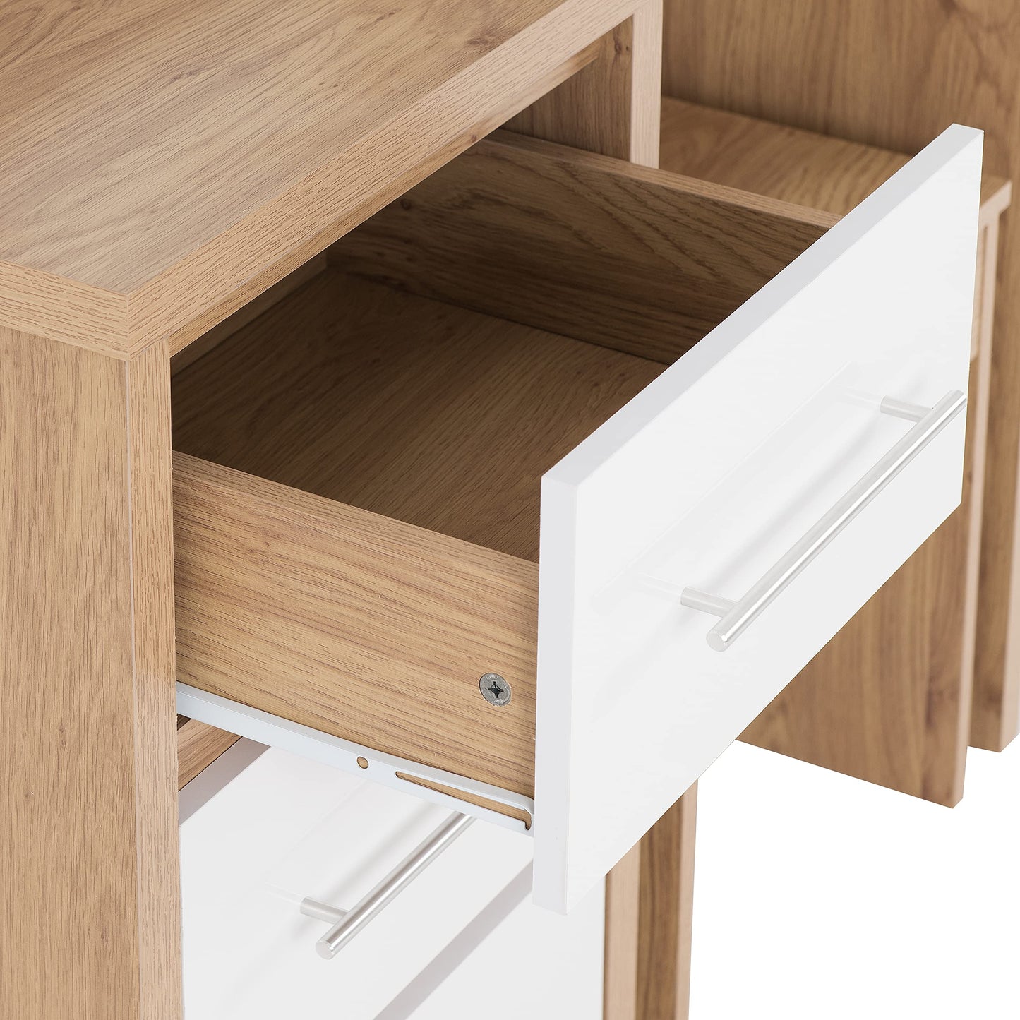 Seconique Seville Dressing Table Set in White Gloss/Light Oak Effect Veneer