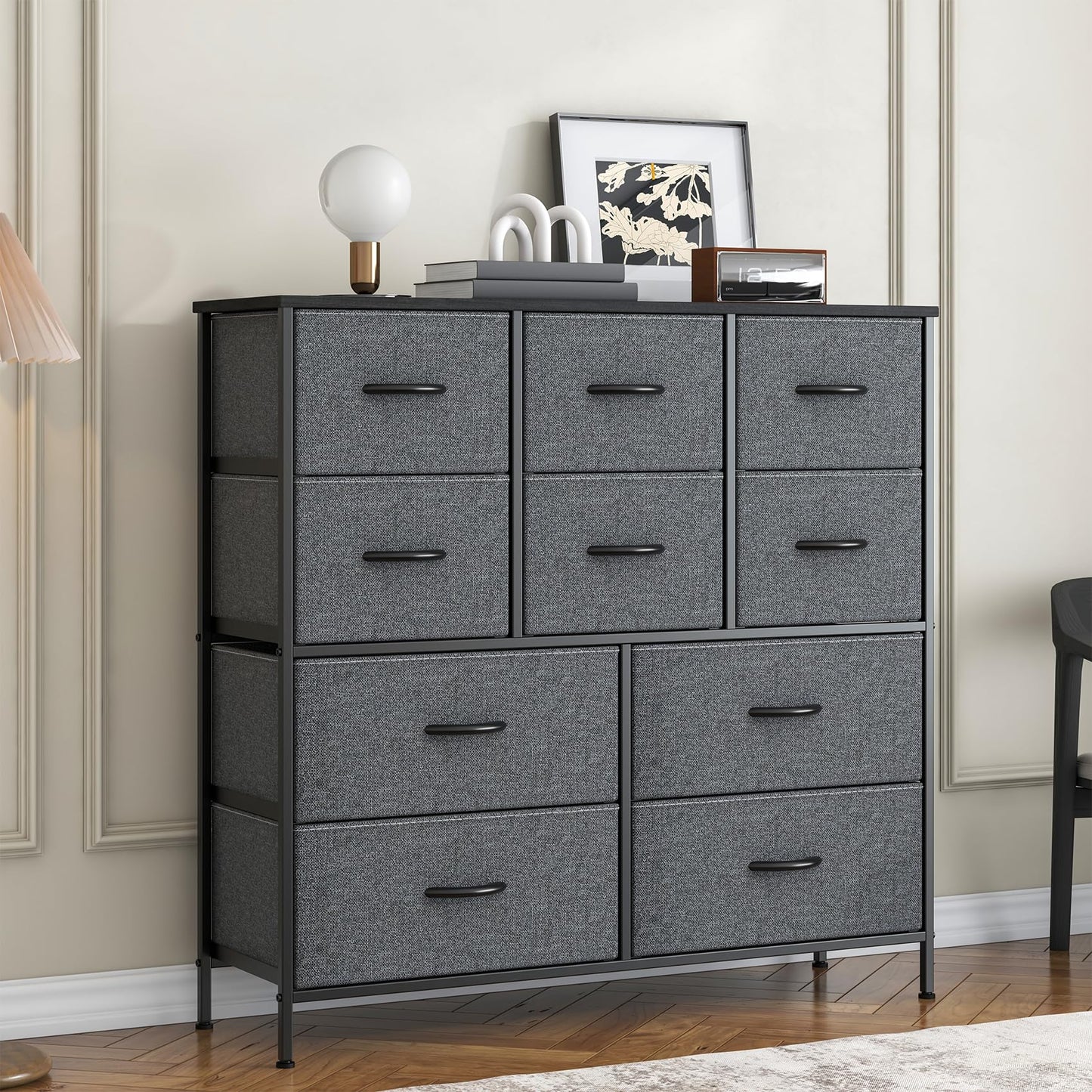 GoaHi Chest of Drawers, Large Dressers with Metal Frame and MDF Wooden Top Board, Adjustable Feet, Anti-Tip Safety