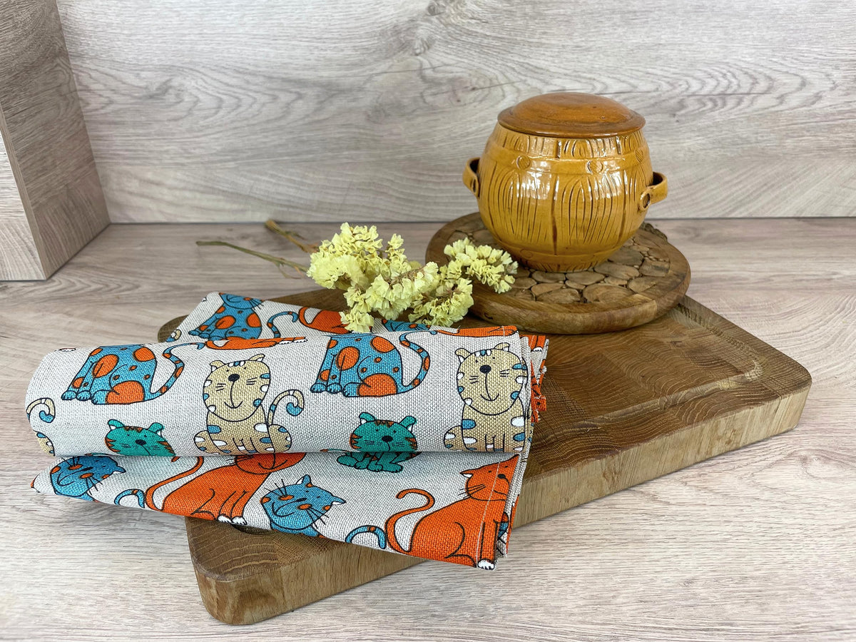 Ger3as Set of 2 Gourmet Tea Towels, Kitchen Towels, Linen Cotton Hand Towels, 50 x 70 cm, Half-Linen Stonewashed Jacquard or Printed Tea Towels