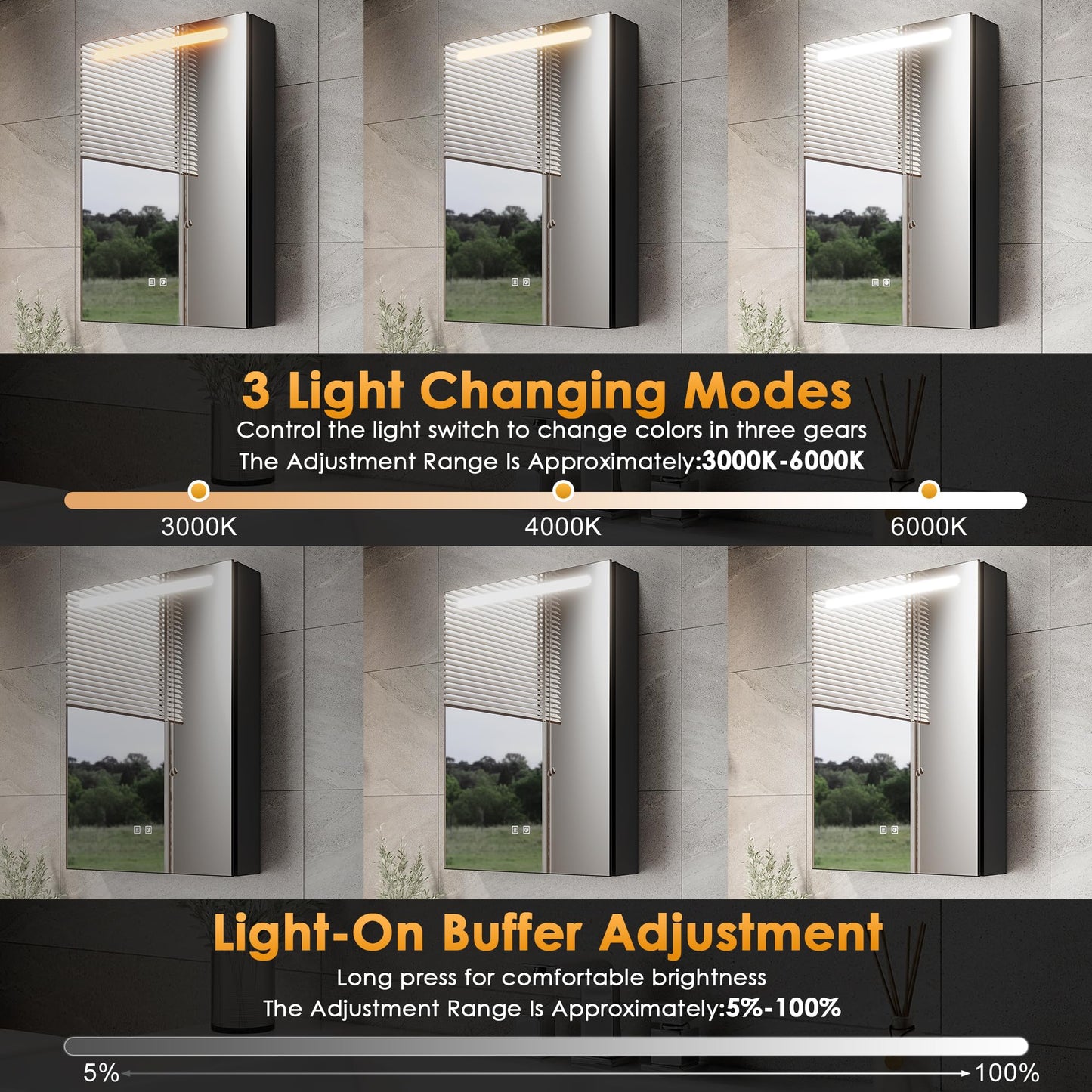 ELEGANT LED Bathroom Mirror Cabinet with Shaver Socket, Black, 485x700mm