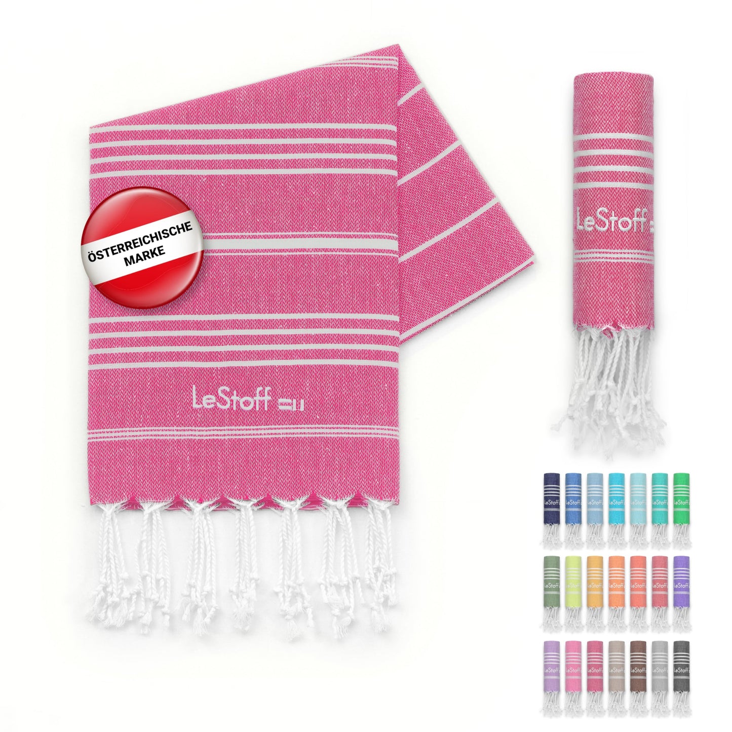 LeStoff 5-Pack Hammam Towels/Guest Towels, Organic Cotton, 50x100, Fuchsia