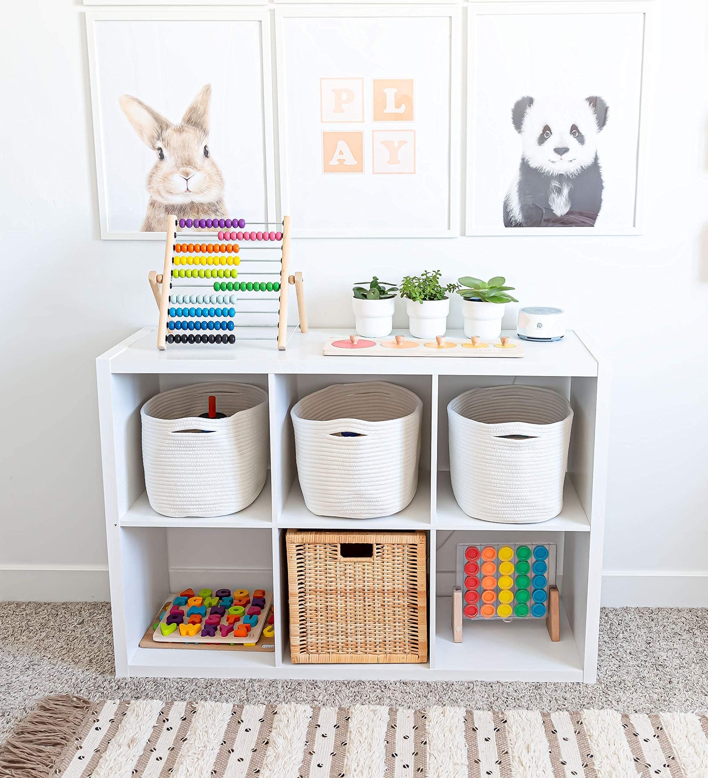 OrganiHaus Set of 3 White Basket for Towel Storage | Bathroom Storage Baskets for Shelves | Blanket Basket for Living Room
