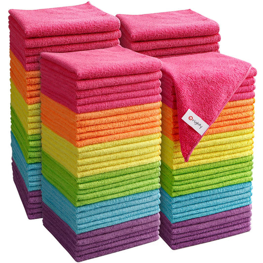 Orighty Microfibre Cleaning Cloths, Pack of 120, Highly Absorbent Cleaning Supplies, Lint Free Cloths for Multiple-use, Powerful Dust Removal Cleaning