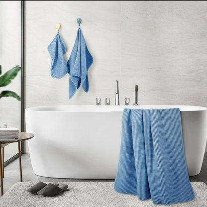 POLYTE Microfibre Oversize, 76 x 152 cm, Quick Dry Lint Free Bath Towel Set, 6 Piece (Blue, Waffle Weave)