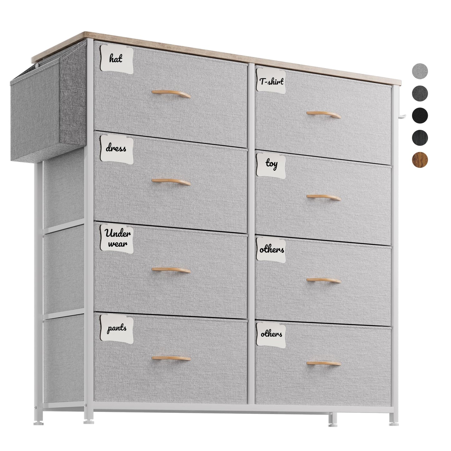 PURFINO Fabric Chest of Drawers - Canvas Storage Unit with 8 Large Drawers, Label Cards, Side Pocket & Hook for Living Room, Hallway, Bedroom
