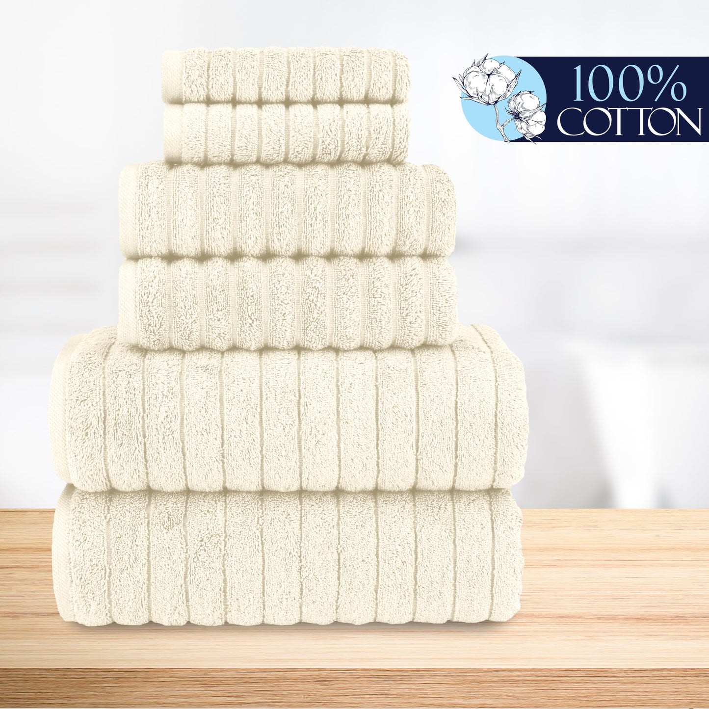 Elegant Comfort 100% Turkish Cotton Corduroy Ribbed Luxury Bath Towels 6-Piece Set, Premium Feel - Quick Dry, Highly Absorbent