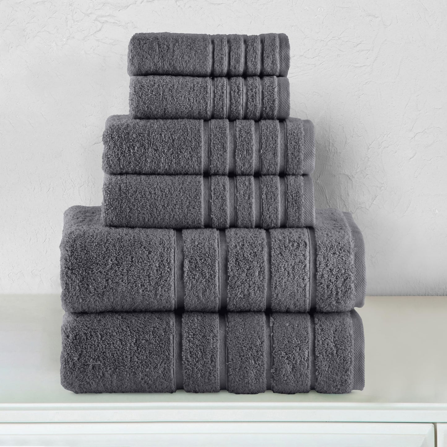 Elegant Comfort 4 Lines Viscose Stripe 6-Piece Premium Towel Set - 100% Turkish Cotton High Absorbent Luxury Bathroom Towels – Includes 2 Washcloths