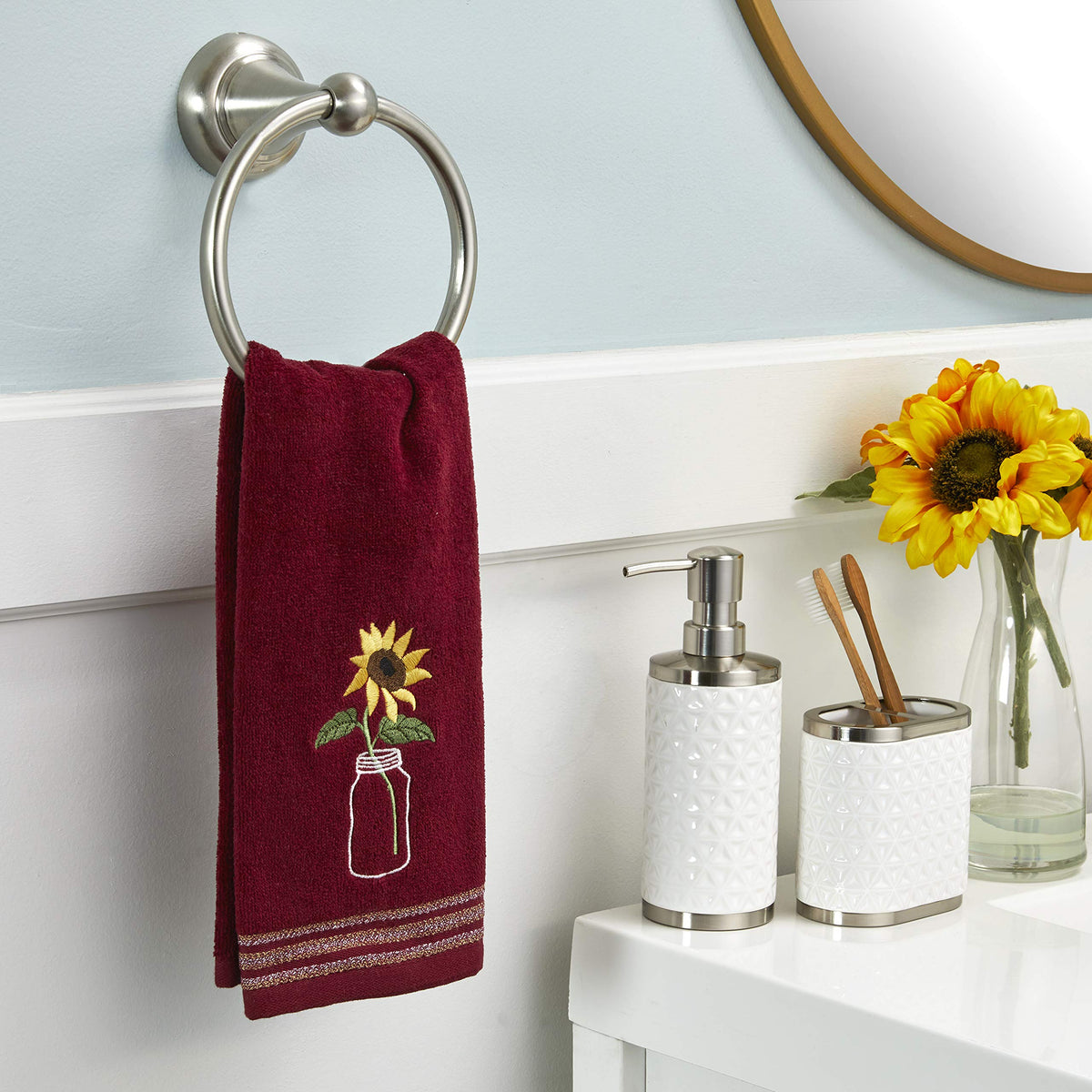 SKL Home by Saturday Knight Ltd. Sunflower In Jar 2 Pc Hand Towel Set, Wine